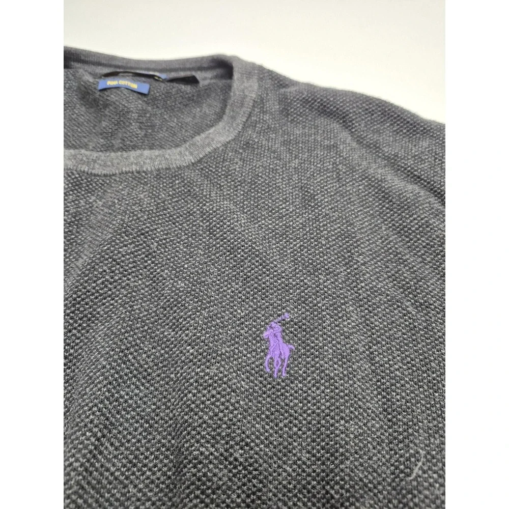 Polo Ralph Lauren Sweater Mens Large Gray Pima Cotton Crewneck Knit Pullover